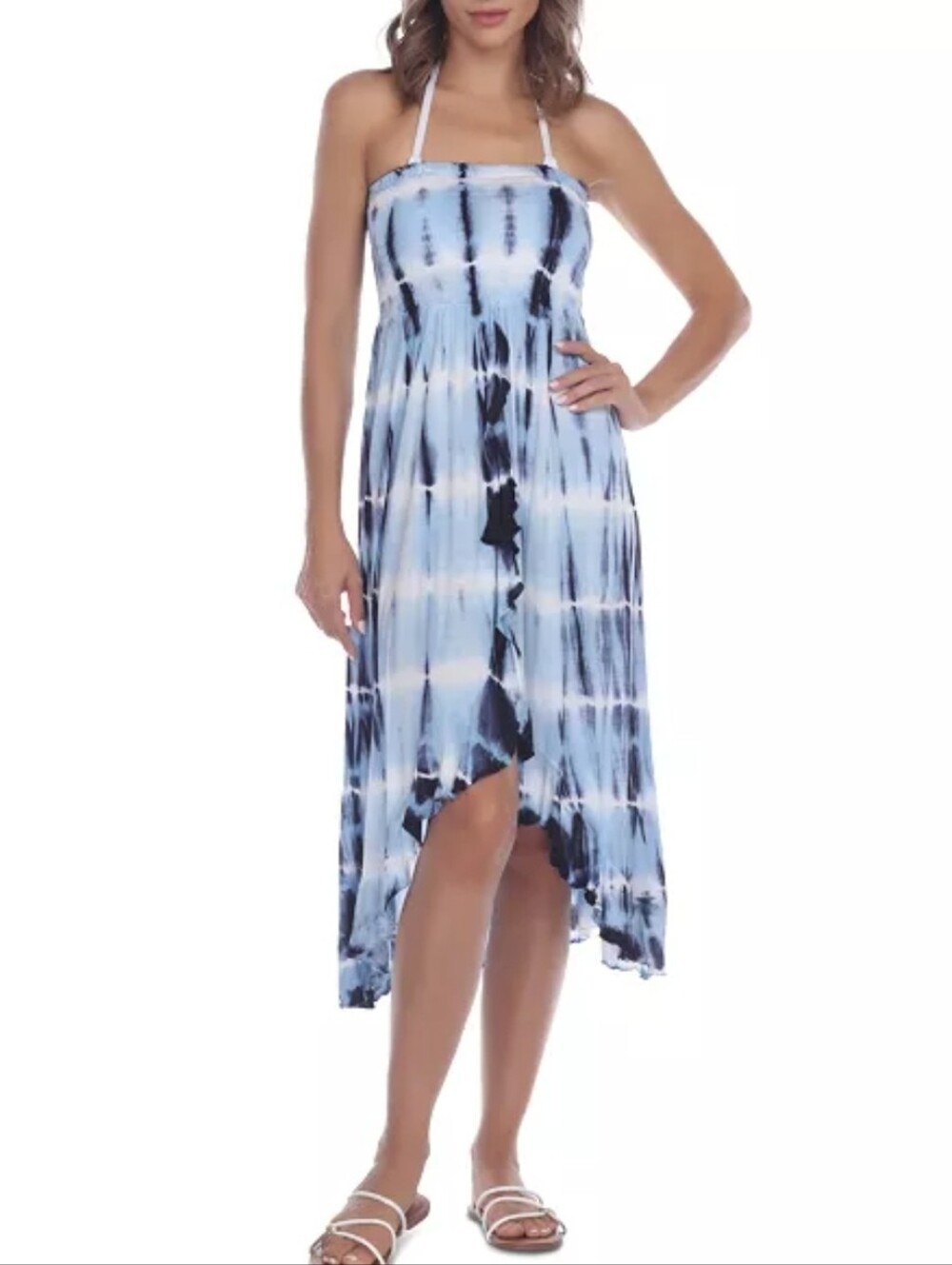 Raviya | Tie-Dye Strapless Midi Dress Size L In Navy